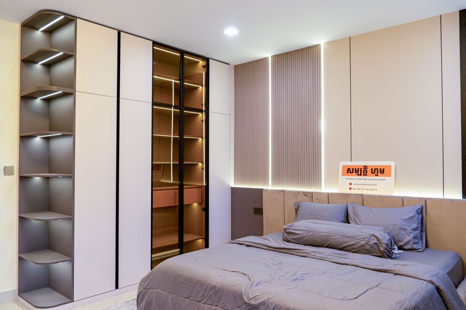 Project: Borey Peng Huoth The Star Mera Garden Type: Residential, Twin Villa Scope: Full Master Bedroom Core Materials: HENF-Grade Eco-Boards, Custom Anti-Scratch Finishes Design Aesthetic: Warm Contemporary Luxury Location: Phnom Penh, Cambodia